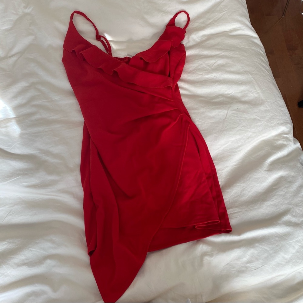 Red asymmetric mini dress